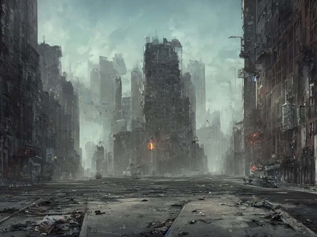 A matte painting of a realistic abandoned urban | Stable Diffusion ...