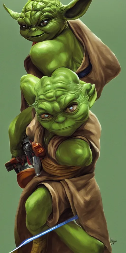 Image similar to teenage mutant ninja yoda, alex ross, micheal netzer, art, illustration, artstation trending, heroic,