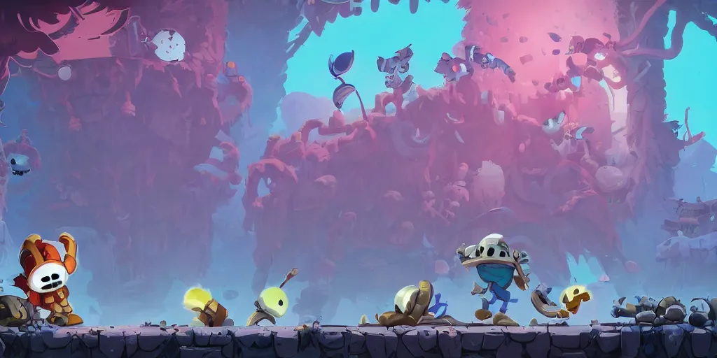 Image similar to Tomba, ori and the blind, No character, Dead cells ,Hollow knight ,wonder boy, Tomba, Megaman, Blasphemous , Portraiting a platform game showing an old industry, inside iron and machines, side scrolling, Rule of Thirds, 4K, Retrofuturism, no characters just scenario, Studio Ghibli, Simon Stålenhag