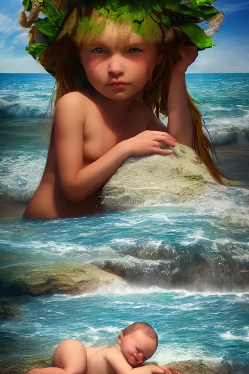 Image similar to digital matte fantasy dreamy beachscape, artstation, behance, 8 k by anne geddes