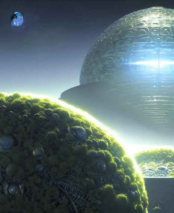 Image similar to dyson sphere, transparent clear see - through image of lush botany, aurora spaceship environment, ultra realistic, concept art, photorealistic, octane render, 8 k, unreal engine. art by gustave dore and nori inoguchi and sam kaplan and zachary goulko and christopher marley and artgerm and alphonse mucha