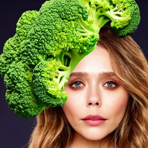 Image similar to elizabeth olsen has [ [ broccoli for a face ] ]!!, trending on cgsociety, 4 k quality, intricate