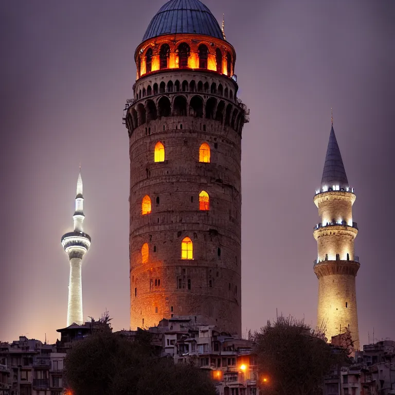 Image similar to the galata tower, by jordan grimmer and greg rutkowski, dramatic lighting, ultra hd, hdr, 8 k