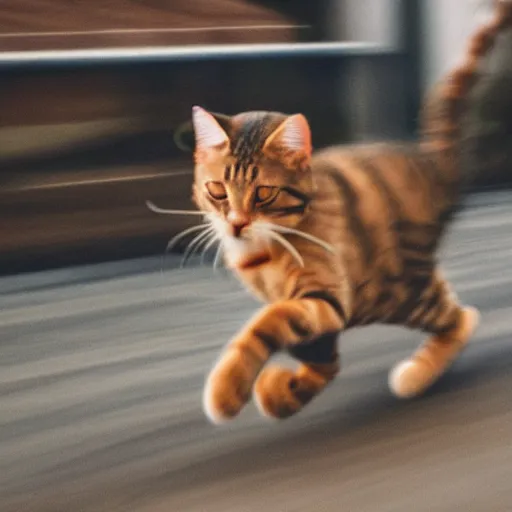 Prompt: photo of a fast blurry cat moving at the speed of light