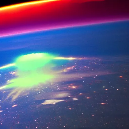 Prompt: nuclear explosion from space, neon lights