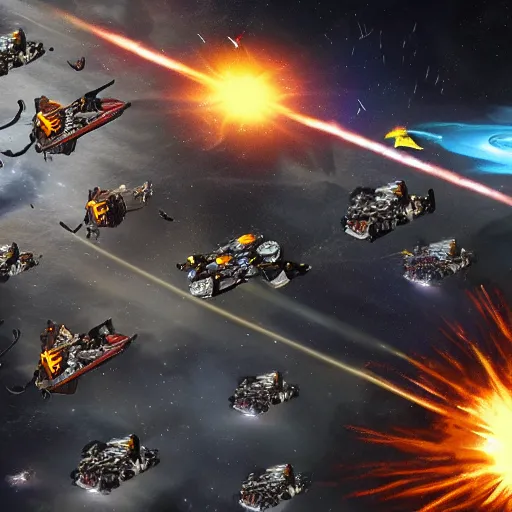 Image similar to highly detailed space battle between to alien armies