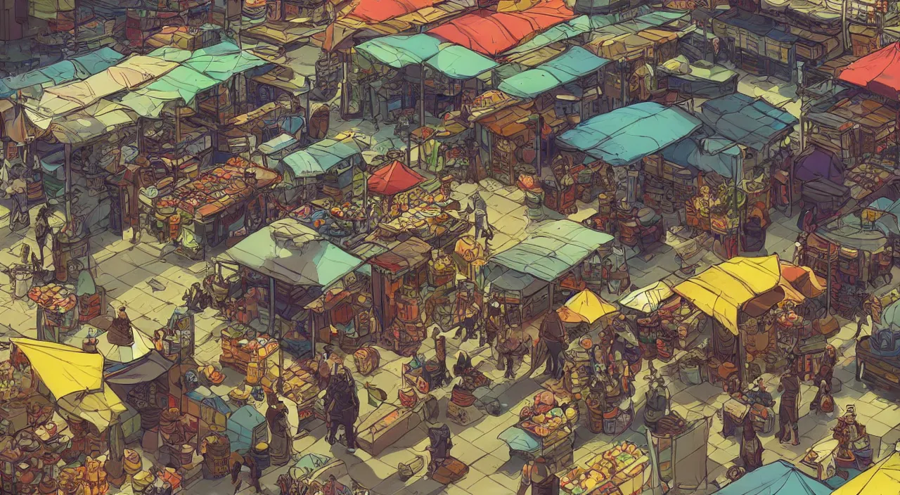 Prompt: a market in metro manila painting stylized digital illustration video game icon global illumination ray tracing that looks like it is from borderlands and by feng zhu and loish and laurie greasley, victo ngai, andreas rocha, john harris