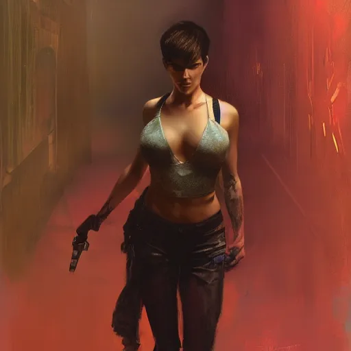 Image similar to ruby rose, hyperrealistic full figure, bladerunner street alley, art of elysium by frank frazetta and by jeremy mann and by alphonse mucha, fantasy art, photo realistic, dynamic lighting, artstation, full figure poster, volumetric lighting, very detailed face, 4 k, award winning