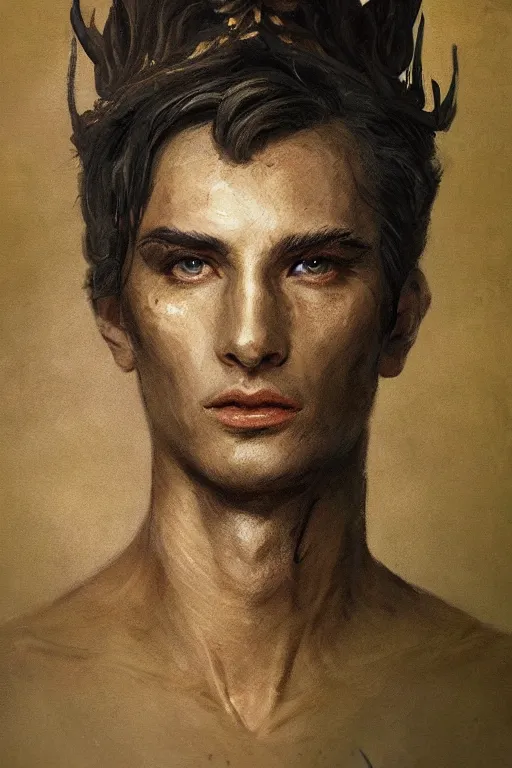 Image similar to a masculine elegant man from sideview and wearing golden laurel wreath, ethereal horror fantasy art by greg rutkowski and magali villanueve and monet con