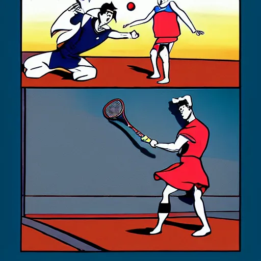 Image similar to jack the ripper playing doubles tennis with superman