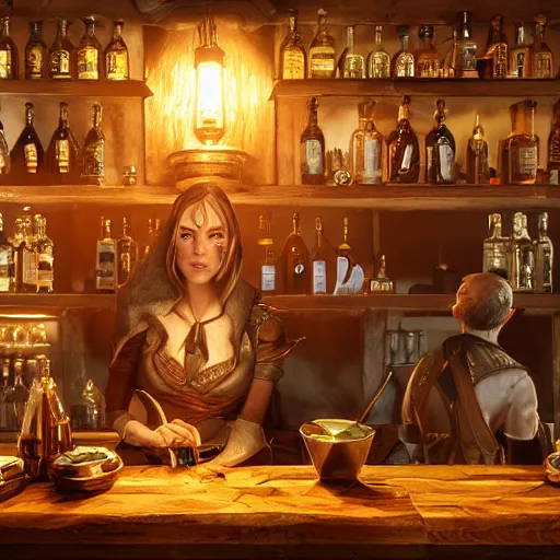 Image similar to barkeep tavern man ultra detailed fantasy, elden ring, realistic, dnd character portrait, full body, dnd, rpg, lotr game design fanart by concept art, behance hd, artstation, deviantart, global illumination radiating a glowing aura global illumination ray tracing hdr render in unreal engine 5