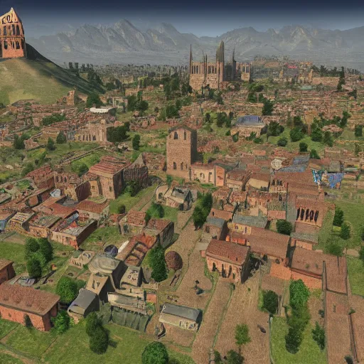 Prompt: the city of bologna in the style of the city of whiterun from skyrim