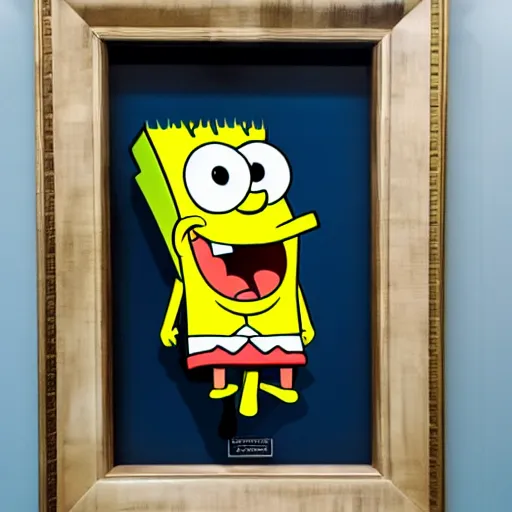 Prompt: photo of a spongebob statue in a room