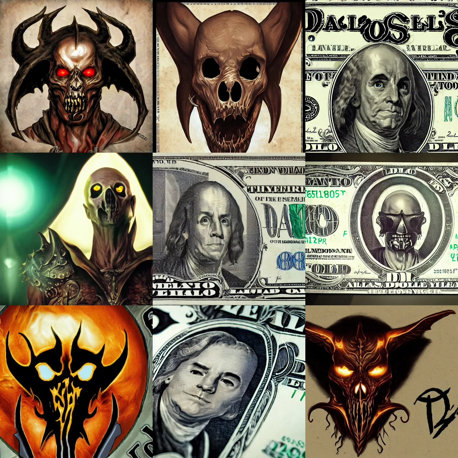 Prompt: diablo with dollar signs in eyes