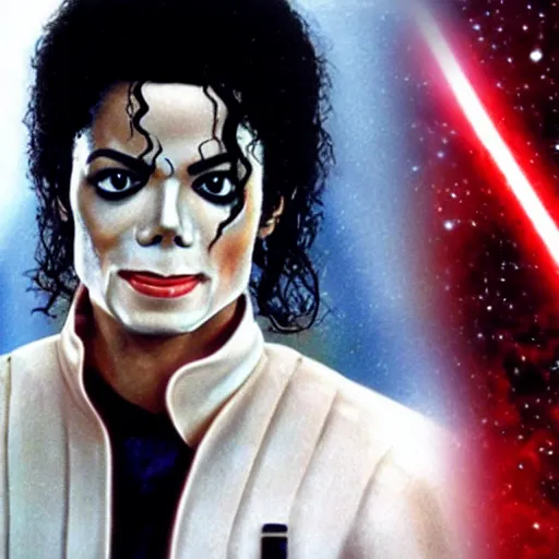 Image similar to A film still of Michael Jackson as Obi wan kenobi front Star wars realistic,detailed,close up