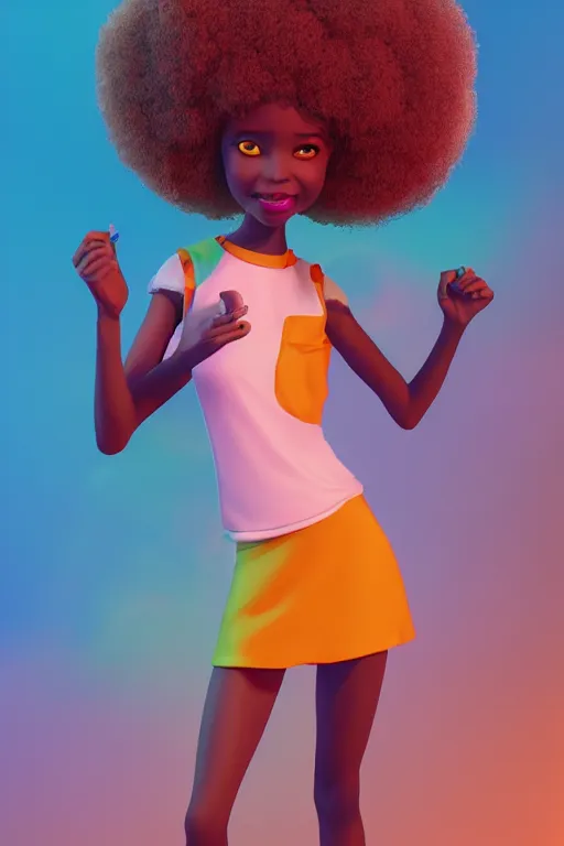 Image similar to a centered render of a cute cool afro disco girl from the seventies, by dreamworks, by pixar, by viktoria gavrilenko, by leticia gillett, by lois van baarle, perfect face, 3 d, 8 k