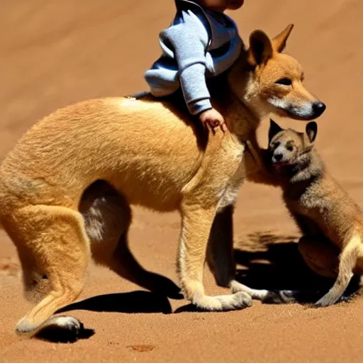 Image similar to baby riding on a dingo