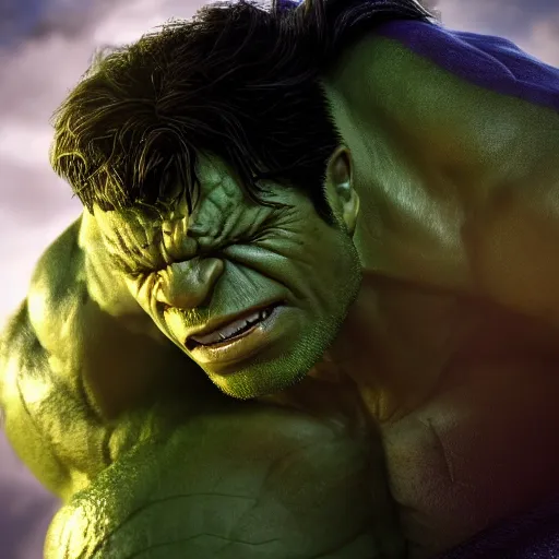 Prompt: a macro portrait of the incredible hulk mid transformation, hyperdetailed, artstation, 8k,