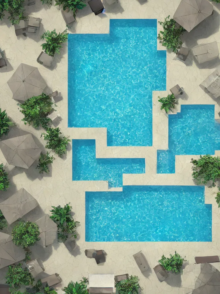 Image similar to tiled swimming pool from above by disney concept artists, blunt borders, rule of thirds