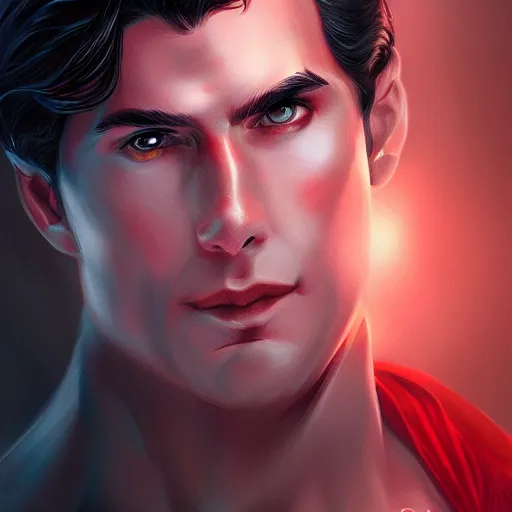 Image similar to superman with glowing red eyes portrait, cinematic, digital art, artstation