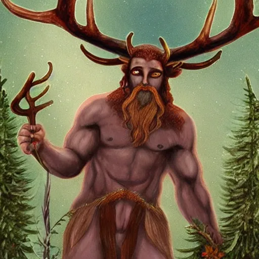 Image similar to Cernunnos and nature in the style of DZO:OLIVIER