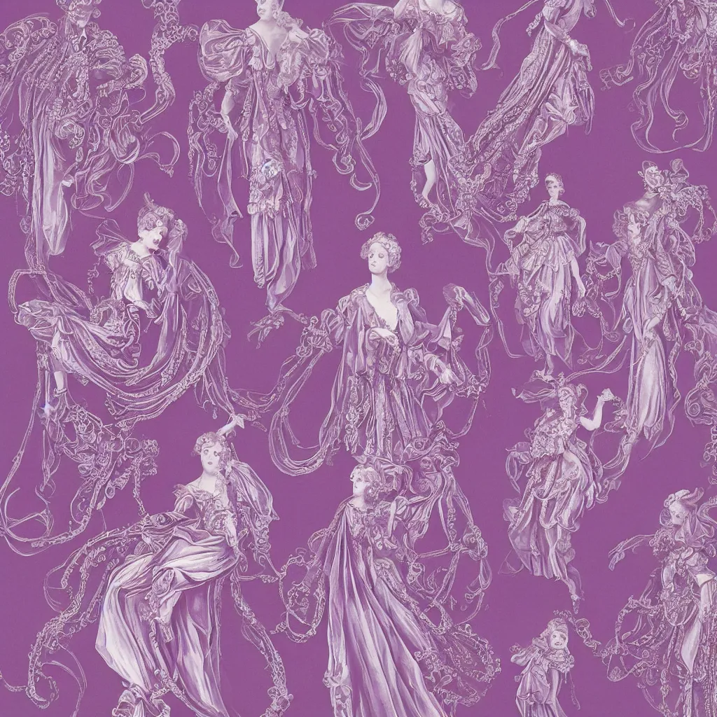 Image similar to purple dress design in the style of rococo,Victorian era,As elegant as a jellyfish,Jewelry twining,dreamy, soft,Backlight ,luminescence,highly detailed,8k