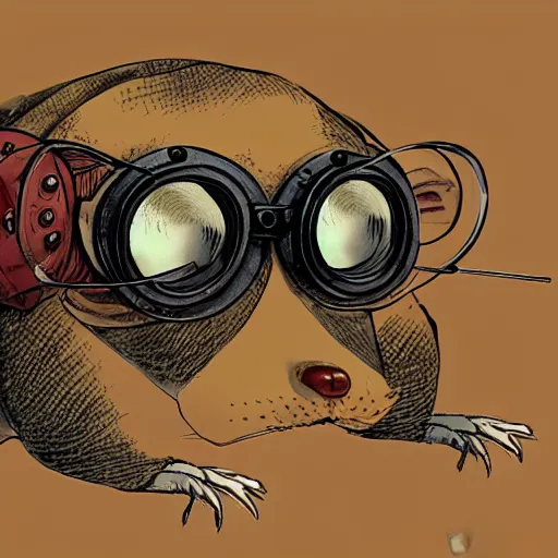 Image similar to a rat with steampunk googles, by Zeng Fanzhi