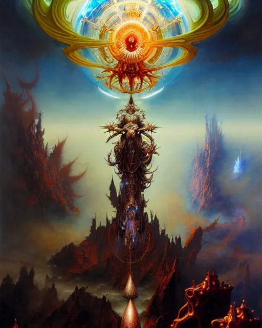 Image similar to the armies of heaven and hell, fantasy character portrait made of fractals facing each other, ultra realistic, wide angle, intricate details, the fifth element artifacts, highly detailed by peter mohrbacher, hajime sorayama, wayne barlowe, boris vallejo, aaron horkey, gaston bussiere, craig mullins