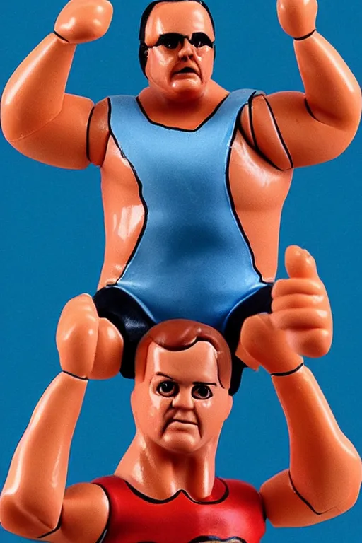 Prompt: detailed illustration, anthony albanese as a 1 9 8 0 s wrestling action figure
