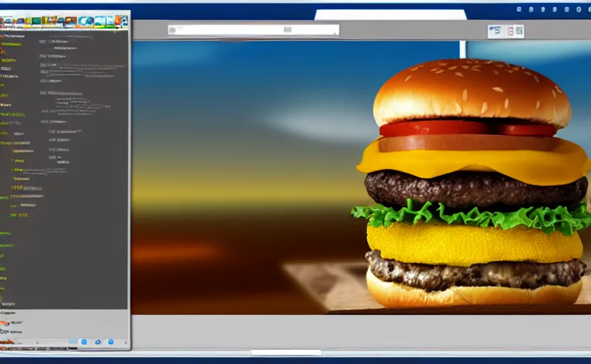 Image similar to gentoo window manager with a hamburger theme, screenshot dos