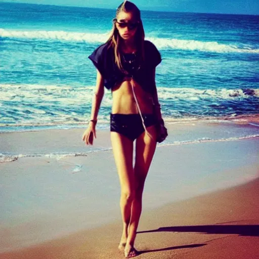 Prompt: “cara delevigne on the beach”