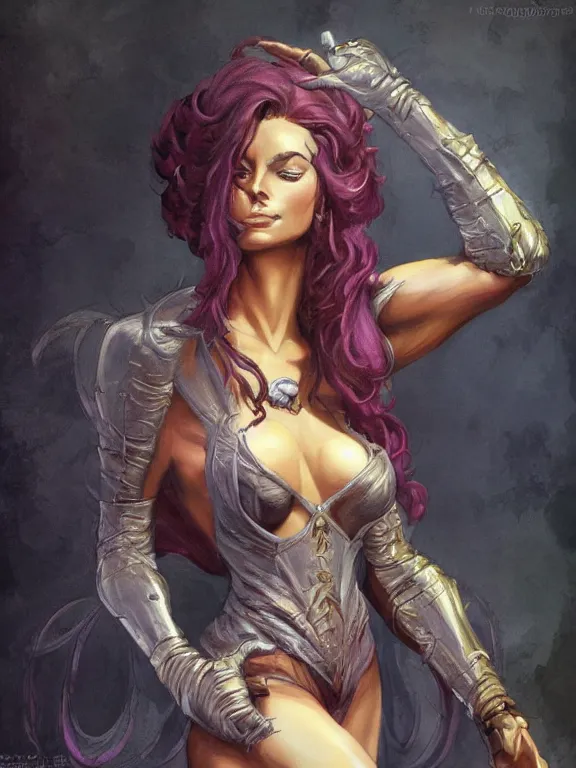 Image similar to close-up of a beautiful female wizard, beautiful clothes, style of Boris Vallejo and Frank Frazetta, very detailed, fantasy art, trending on artstation and deviantart