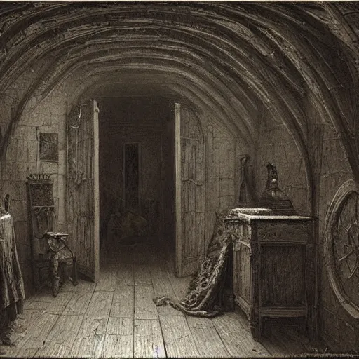 Image similar to a haunted attic by Gustave Doré Greg Rutkowski