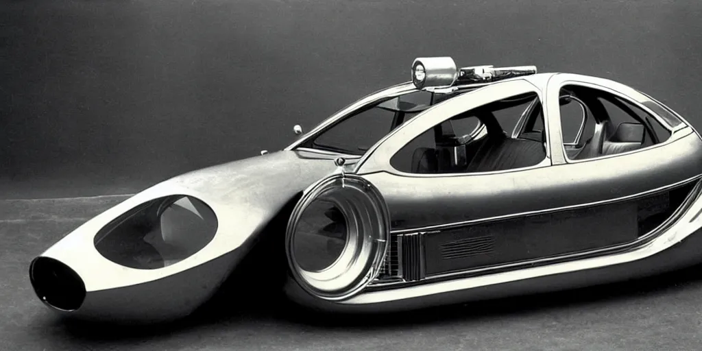 Prompt: a vintage sci fi futuristic car