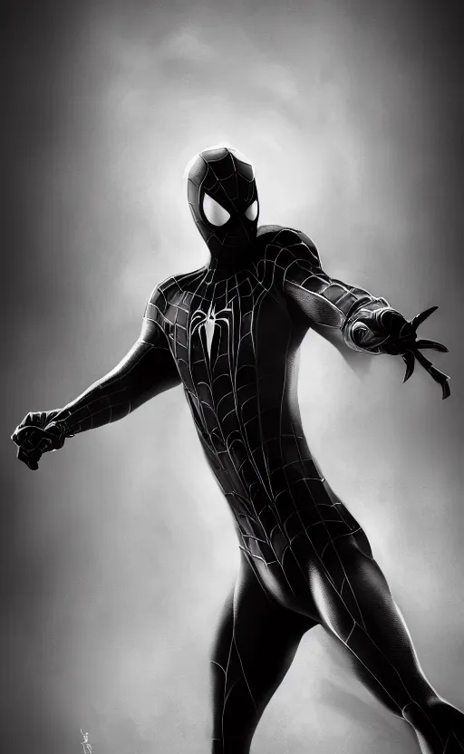 Image similar to spiderman noir, dynamic lighting, photorealistic fantasy concept art, trending on art station, stunning visuals, creative, cinematic, ultra detailed