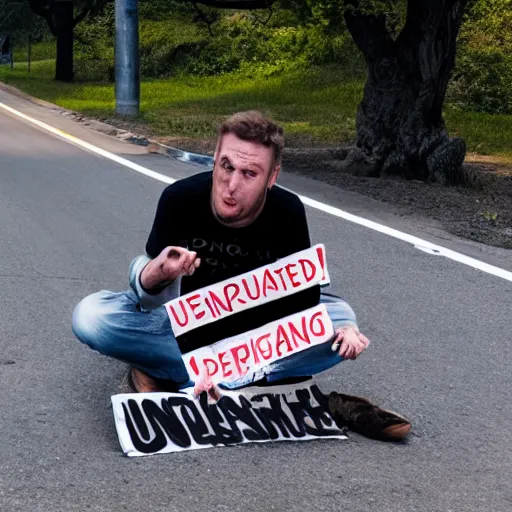 Image similar to unemployed graphic designer begging for change on the side of the road