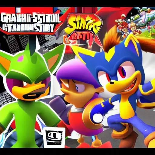 Image similar to crash bandicoot bros kirby super star ultra sonic the hedgehog gta style ratchet and clank