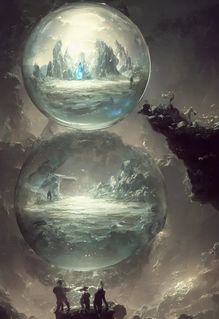 Image similar to a tiny world inside a crystal ball by greg rutkowski, sung choi, mitchell mohrhauser, maciej kuciara, johnson ting, maxim verehin, peter konig, 8 k photorealistic, cinematic lighting, hd, high details, dramatic, dark atmosphere, trending on artstation