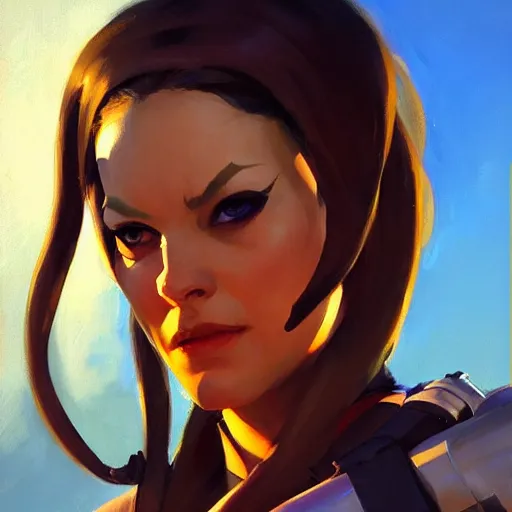 Image similar to greg manchess portrait painting of abigail shapiro as overwatch character, medium shot, asymmetrical, profile picture, organic painting, sunny day, matte painting, bold shapes, hard edges, street art, trending on artstation, by huang guangjian and gil elvgren and sachin teng