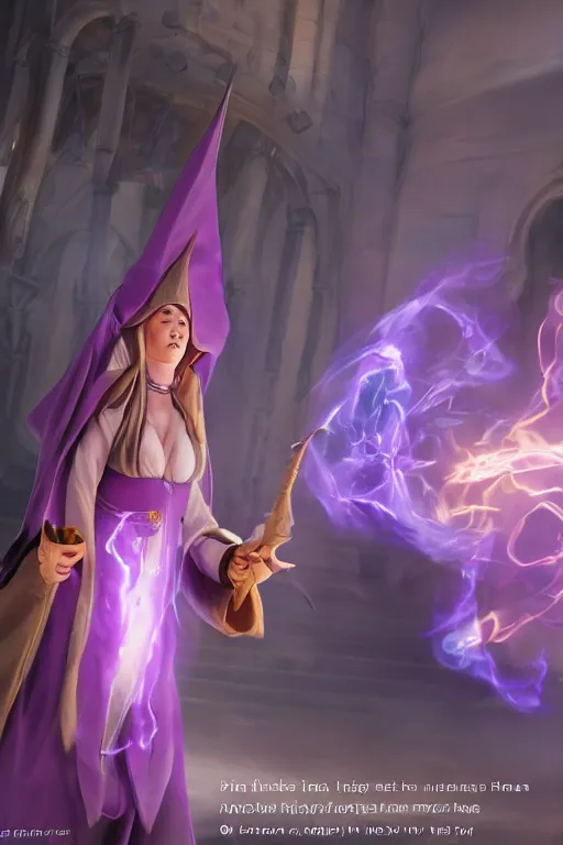 Prompt: short woman in prudish purple wizards apprentice robes with pointy hat at a crowded magical university, a flaming magical red flame hummingbird pet, full body shot unreal engine hyperreallistic render 8k character masterpiece digital art, cell shader shading, raytracing, comic art, manga, trending on Artstation, CGSociety
