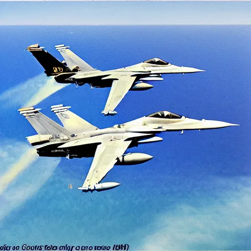 Prompt: two F-18's flying low over the ocean, comic art,