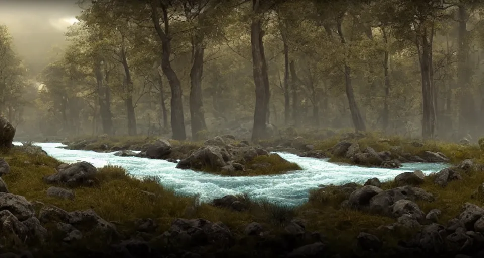 Image similar to a cinematic view of siofra river, elden ring