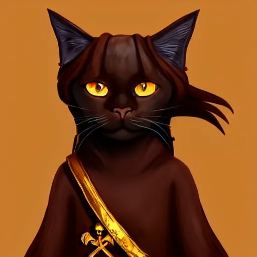 Image similar to chocolate burmese cat in pirate robes, artstation, fantasy