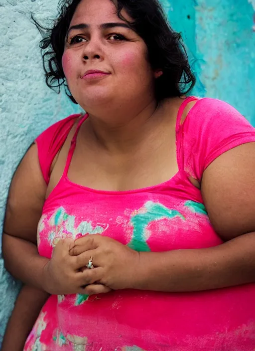 Prompt: close up portrait of a beautiful, chubby, 30-year-old woman from Cuba, happy, candid street portrait in the style of Martin Schoeller, award winning, Sony a7R
