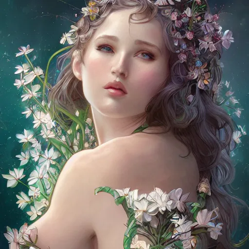 Image similar to a photograpic of lady nature, cute, fantasy, intricate, elegant, highly detailed, digital painting, artstation, concept art, smooth, sharp focus, illustration, art by artgerm and H R Giger and alphonse mucha