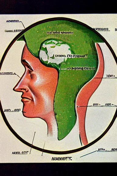 Image similar to A vintage scientific diagram from the 1970s of the Earth as a human face