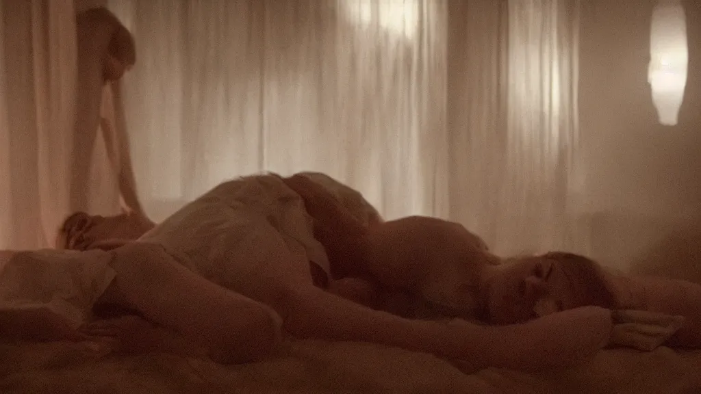 Image similar to movie still of girl having sleep paralysis, cinematic composition, cinematic light, criterion collection, by david lynch and emmanuel lubezki