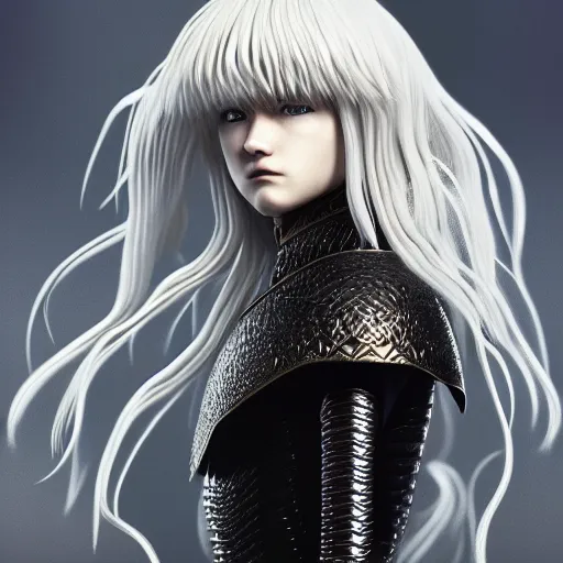 Prompt: full body portrait of griffith from berserk manga, posing, symmetrical composition, centred composition, hyperdetailed, octane render, photorealism, 4 k