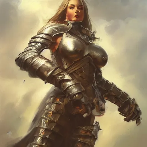 Prompt: A beautiful oil painting of a pretty old lady in armor by Lucas Graciano, Frank Frazetta, Greg Rutkowski, Boris Vallejo, epic, fantasy, character art, high fantasy