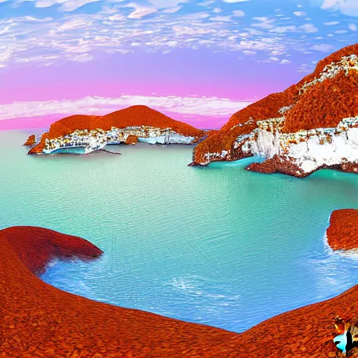 Image similar to concave islands surrounded by steep crystalline cliffs, high quality digital art